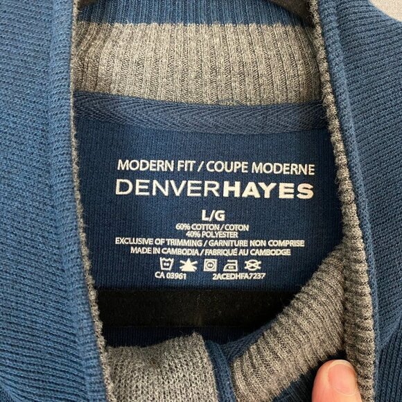 Denver Hayes Modern Fit Pull Over Sweater Sz Large Blue Stretchy Tight Knit - Picture 5 of 6